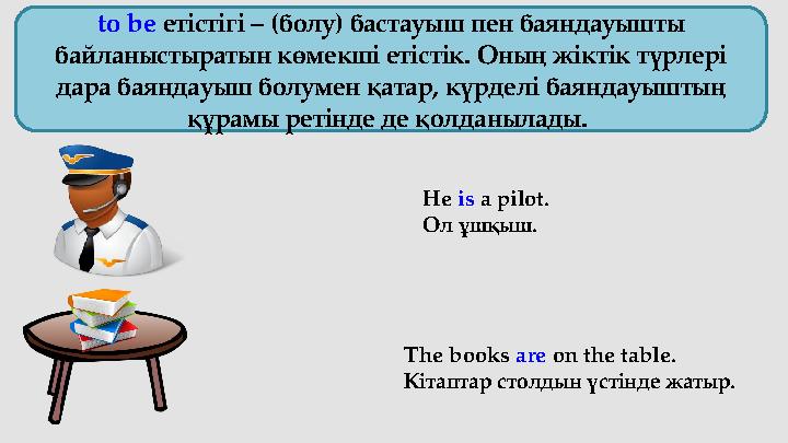 to be етістігі – (болу) бастауыш пен баяндауышты байланыстыратын көмекші етістік. Оның жіктік түрлері дара баяндауыш болу