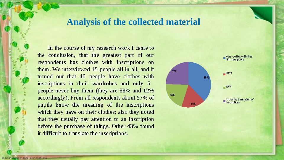 Analysis of the collected material In the course of my research work I came to the conclusion, that the greatest part of our