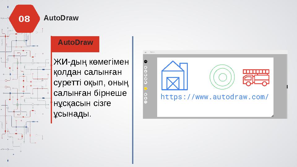 AutoDraw AutoDraw ЖИ-дың көмегімен қолдан салынған суретті оқып, оның салынған бірнеше нұсқасын сізге ұсынады. 08