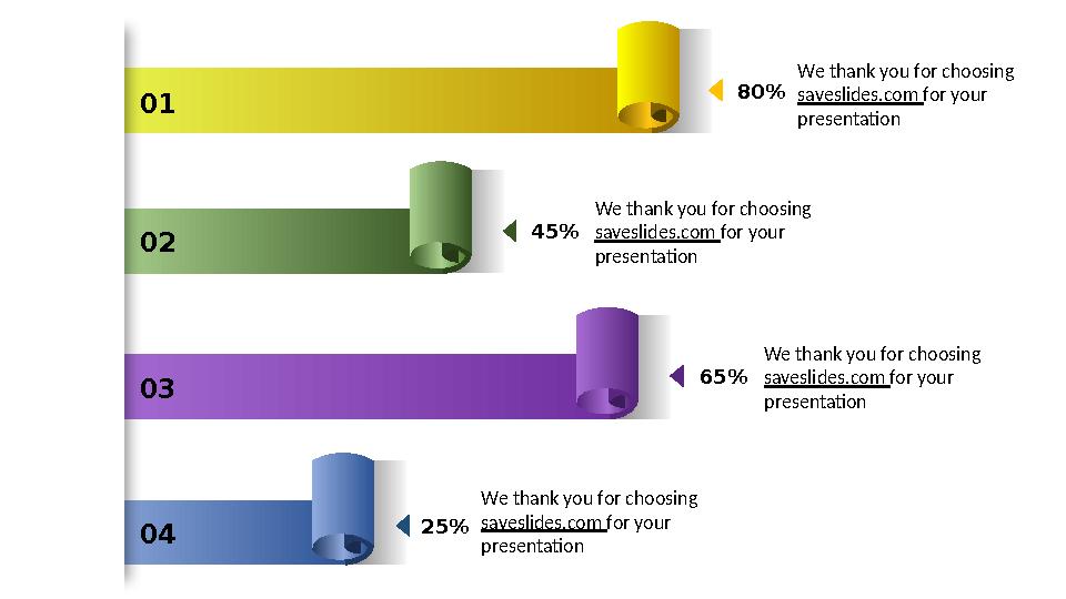 01 02 03 04 80% 45% 65% 25% We thank you for choosing saveslides.com for your presentation We thank you for choosing savesli