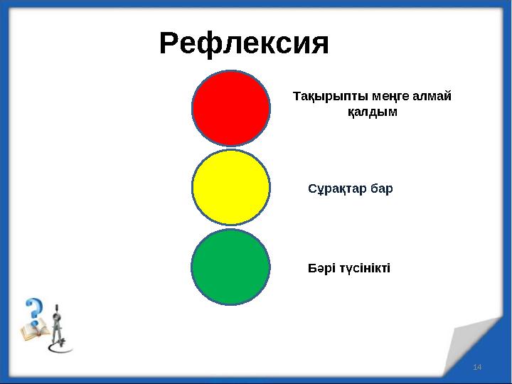 Рефлексия 14 Сұрақтар бар Тақырыпты меңге алмай қалдым Бәрі түсінікті