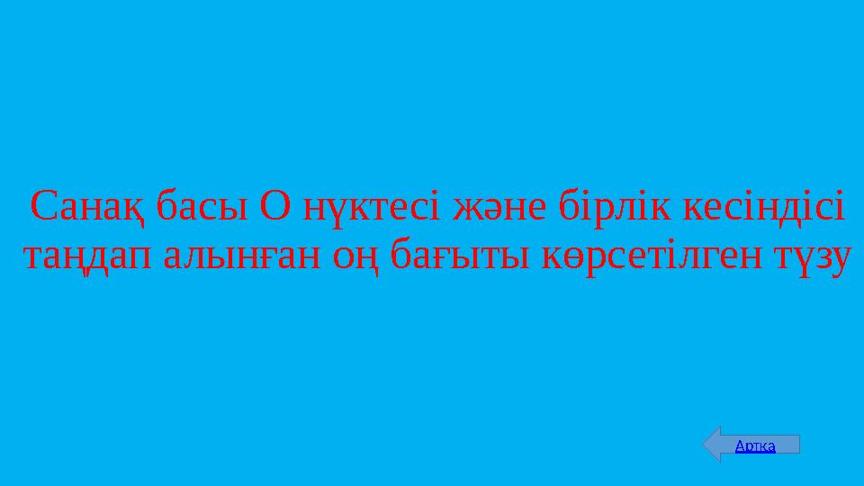 Санақ басы О нүктесі және бірлік кесіндісі таңдап алынған оң бағыты көрсетілген түзу Артқа