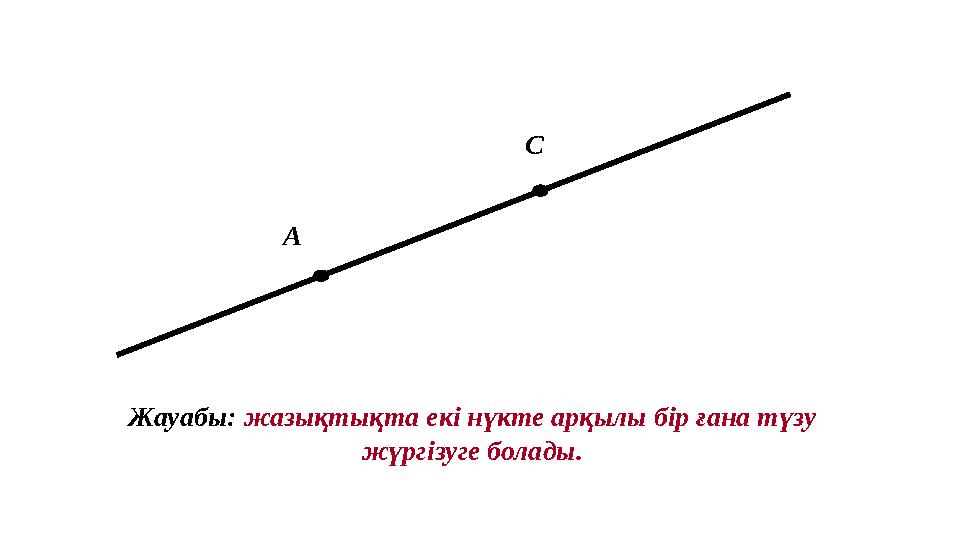 А С Жауабы: жазықтықта екі нүкте арқылы бір ғана түзу жүргізуге болады.