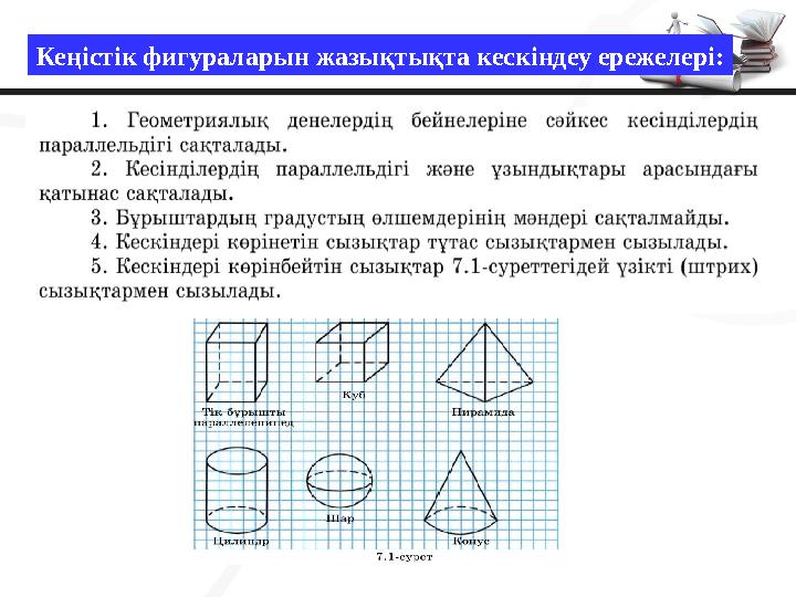 Кеңістік фигураларын жазықтықта кескіндеу ережелері: