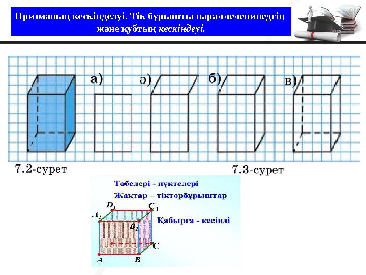 Призманың кескінделуі. Тік бұрышты параллелепипедтің және кубтың кескіндеуі.