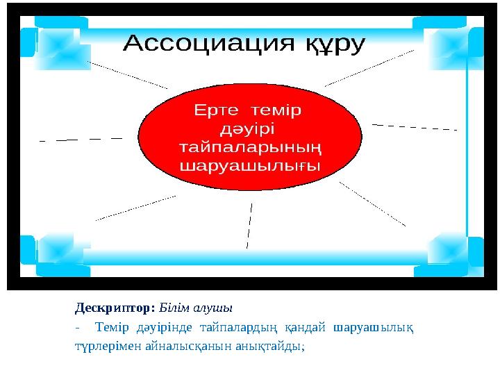 Дескриптор: Білім алушы - Темір дәуірінде тайпалардың қандай шаруашылық түрлерімен айналысқанын анықтайды;