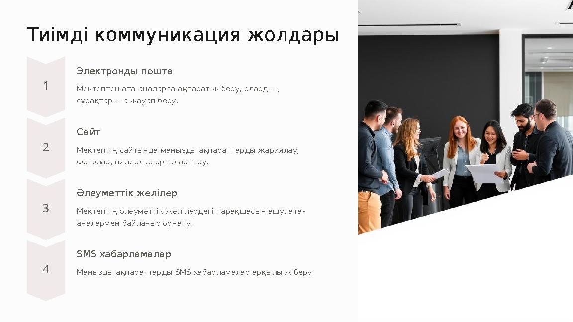 Тиімді коммуникация жолдары Электронды пошта Мектептен ата-аналарға ақпарат жіберу, олардың сұрақтарына жауап беру. Сайт Мектеп