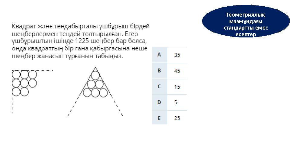 Геометриялық мазмұндағы стандартты емес есептер