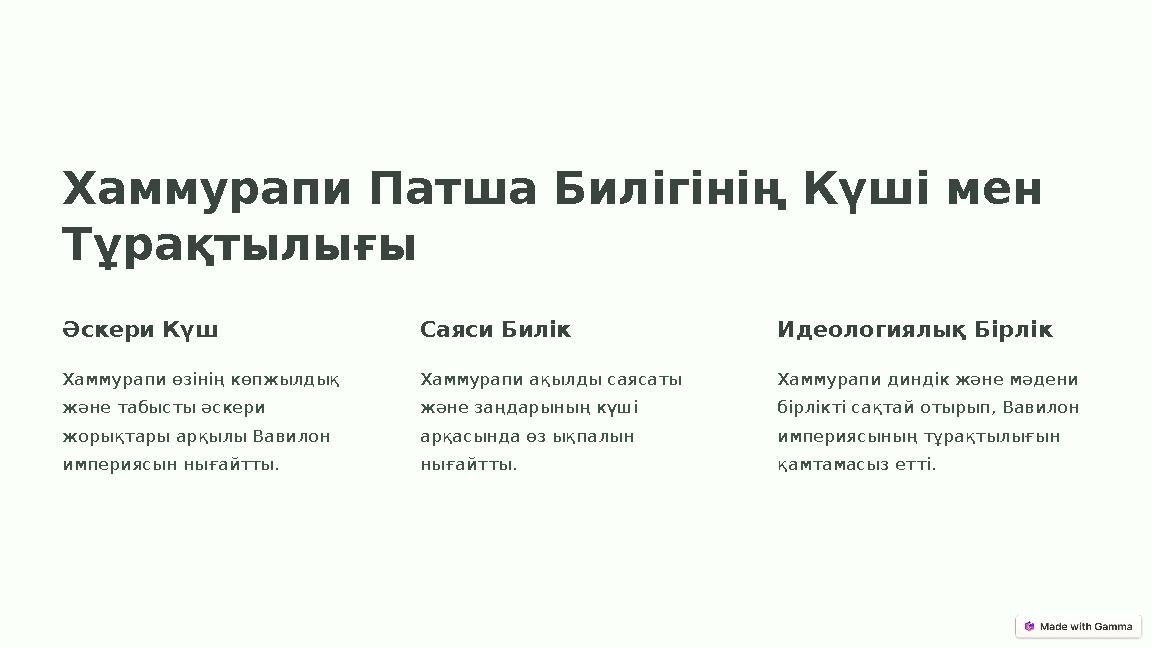 Хаммурапи Патша Билігінің Күші мен Тұрақтылығы Әскери Күш Хаммурапи өзінің көпжылдық және табысты әскери жорықтары арқылы Вав