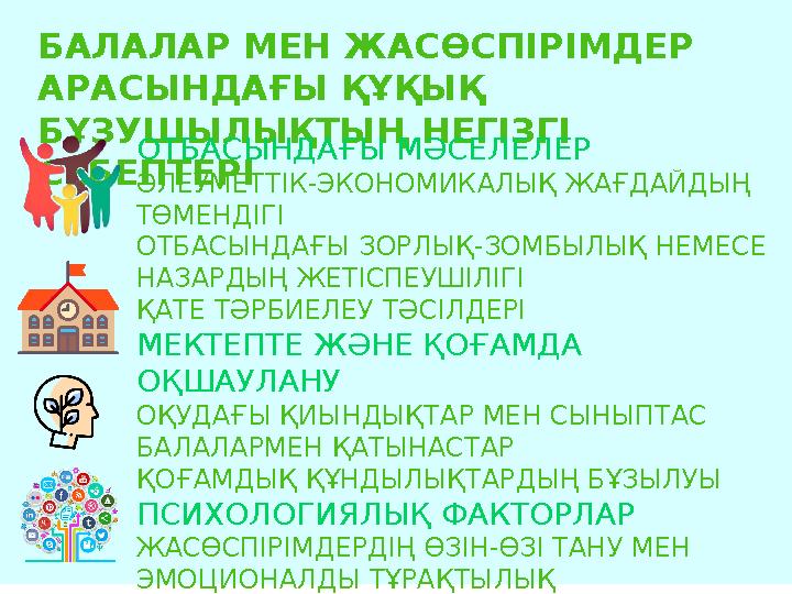 БАЛАЛАР МЕН ЖАСӨСПІРІМДЕР АРАСЫНДАҒЫ ҚҰҚЫҚ БҰЗУШЫЛЫҚТЫҢ НЕГІЗГІ СЕБЕПТЕРІ ОТБАСЫНДАҒЫ МӘСЕЛЕЛЕР ӘЛЕУМЕТТІК-ЭКОНОМИКАЛЫҚ ЖАҒДА