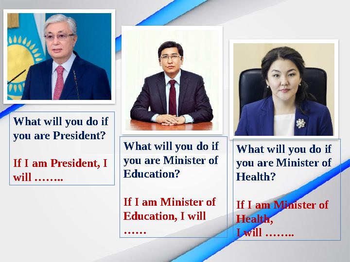 What will you do if you are President? If I am President, I will …….. What will you do if you are Minister of Health?