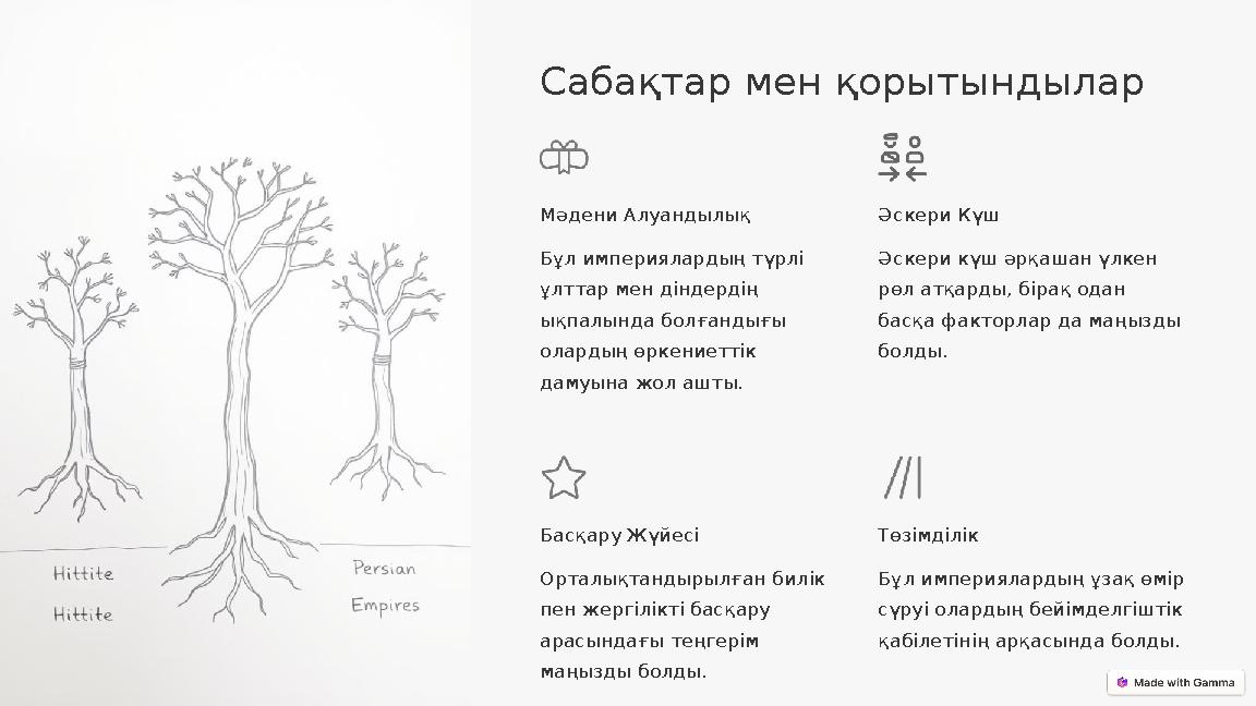 Сабақтар мен қорытындылар Мәдени Алуандылық Бұл империялардың түрлі ұлттар мен діндердің ықпалында болғандығы олардың өркение