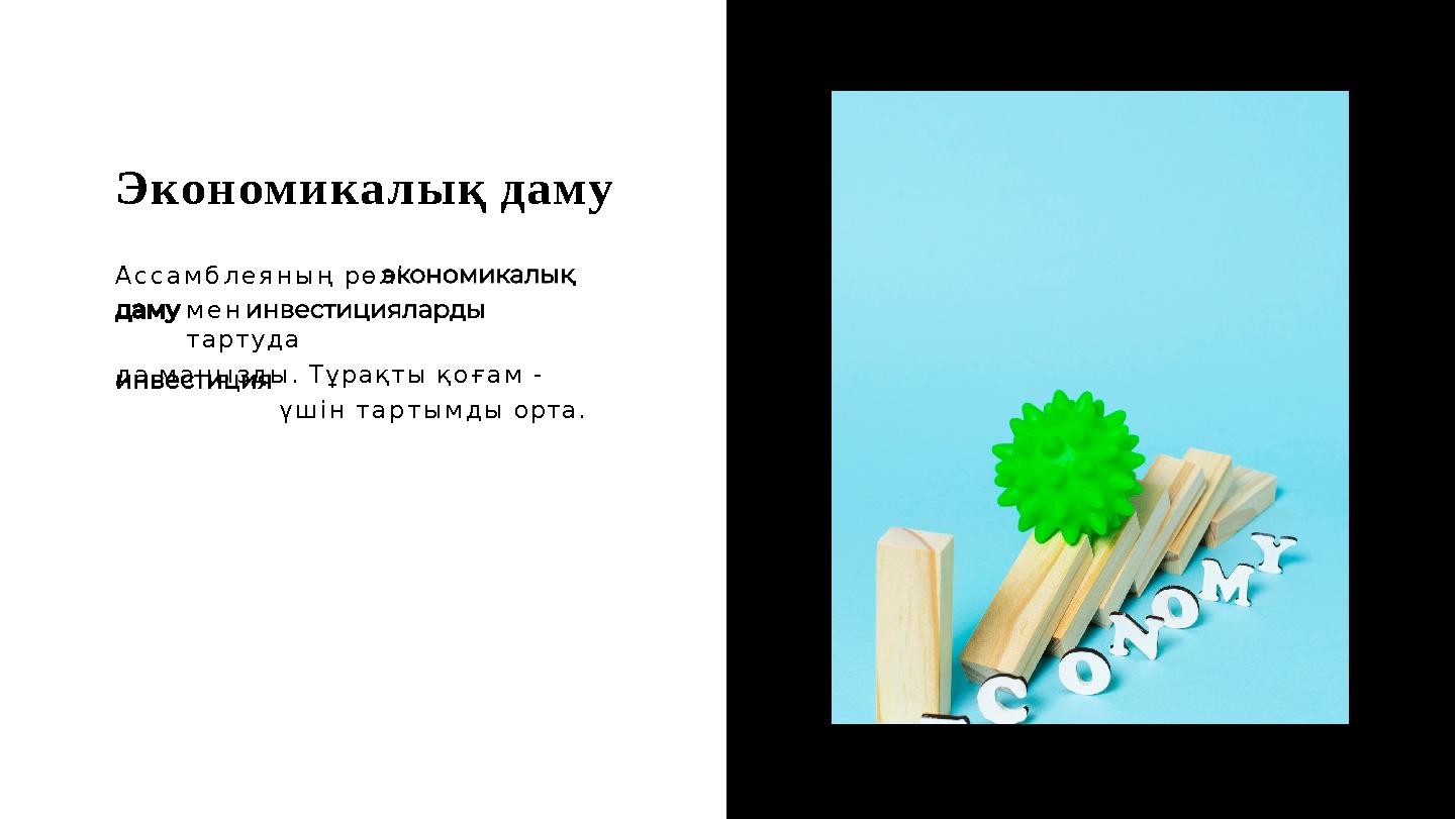 Экономикалық даму Ассамблеяның рөлі мен тартуда да маңызды. Тұрақты қоғам - үшін тартымды орта.