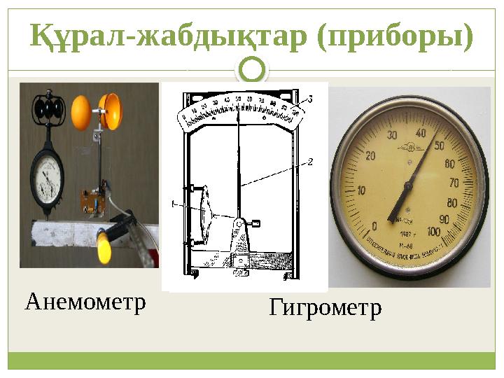 Құрал-жабдықтар (приборы) Анемометр Гигрометр