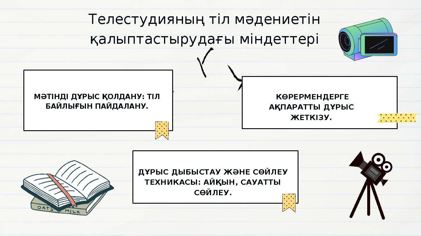 Телестудияның тіл мәдениетін қалыптастырудағы міндеттері ДҰРЫС ДЫБЫСТАУ ЖӘНЕ СӨЙЛЕУ ТЕХНИКАСЫ: АЙҚЫН, САУАТТЫ СӨЙЛЕУ. МӘТІНДІ Телестудияның тіл мәдениетін қалыптастырудағы міндеттері ДҰРЫС ДЫБЫСТАУ ЖӘНЕ СӨЙЛЕУ ТЕХНИКАСЫ: АЙҚЫН, САУАТТЫ СӨЙЛЕУ. МӘТІНДІ