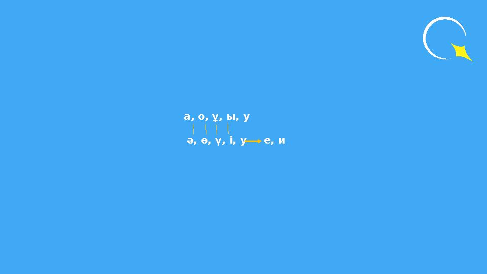 а, о, ұ, ы, у ә, ө, ү, і, уе, и