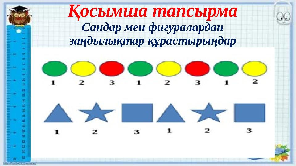 Қосымша тапсырма Сандар мен фигуралардан заңдылықтар құрастырыңдар