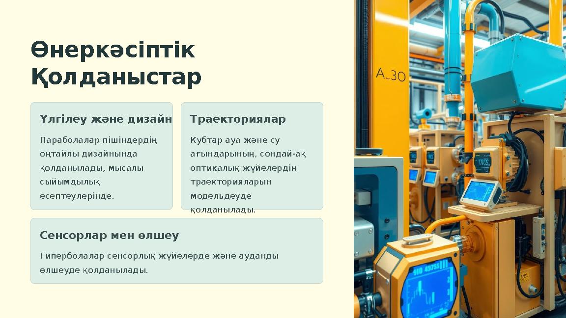 Өнеркәсіптік Қолданыстар Үлгілеу және дизайн Параболалар пішіндердің оңтайлы дизайнында қолданылады, мысалы сыйымдылық есеп