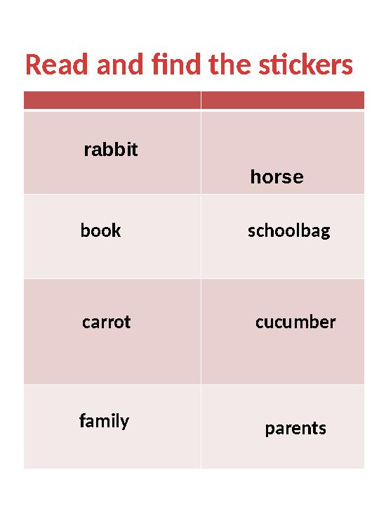 Read and find the stickers rabbit horse book school