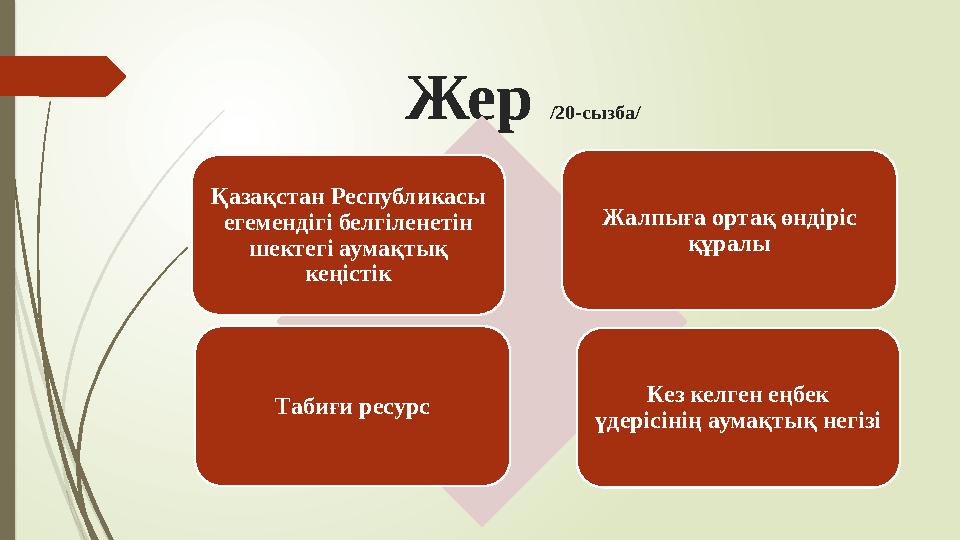 Жер /20-сызба/ Қазақстан Республикасы егемендігі белгіленетін шектегі аумақтық кеңістік Жалпыға ортақ өндіріс қ