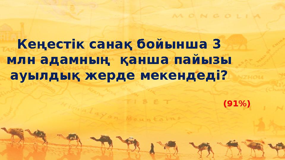 Кеңестік санақ бойынша 3 млн адамның қанша пайызы ауылдық жерде мекендеді? (91%)