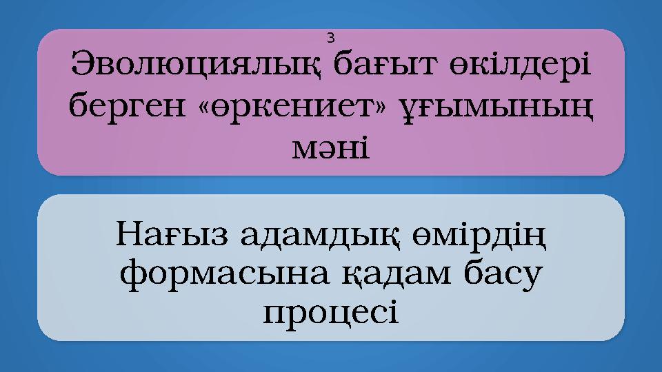 Эволюциялық бағыт өкілдері берген «өркениет» ұғымының мәні Нағыз адамдық өмірдің формасына қадам басу процесі 3