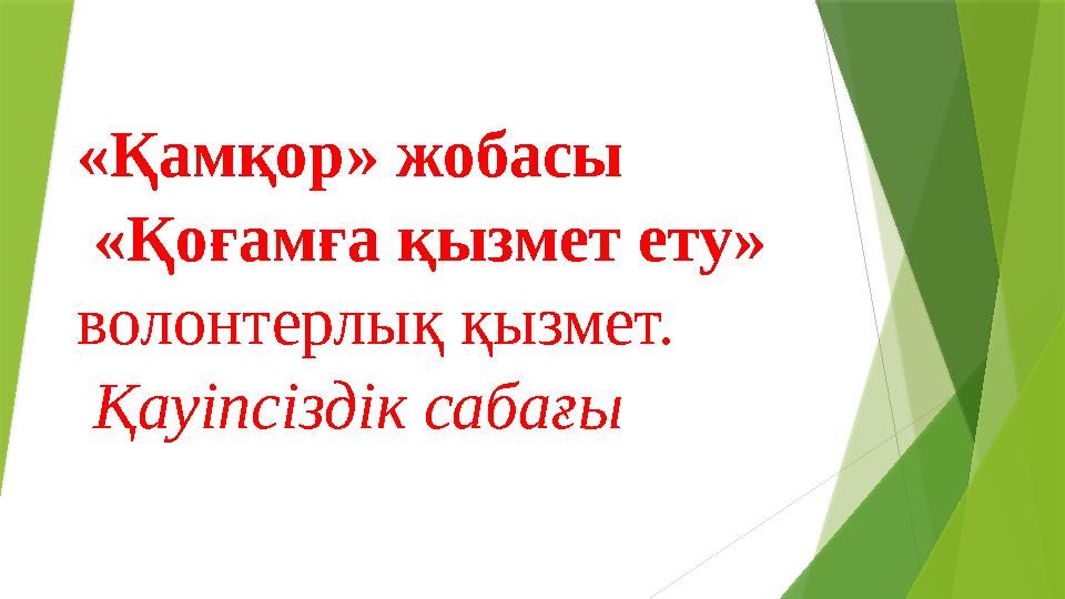 «Қамқор» жобасы «Қоғамға қызмет ету» волонтерлық қызмет. Қауіпсіздік сабағы