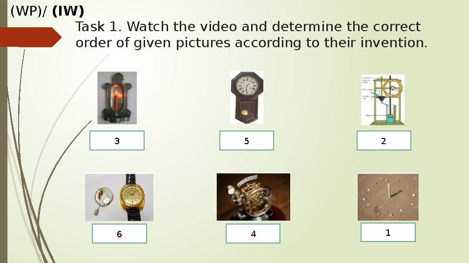 Task 1. Watch the video and determine the correct order of given pictures according to their invention. 3 5 2 6 4