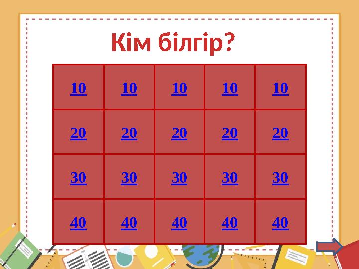 Кім білгір? 20 10 20 20 20 20 10 10 10 10 40 30 30 30 40 40 3030 4040