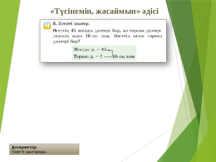 Дескриптор -Есепті шығарады. «Түсінемін, жасаймын» әдісі