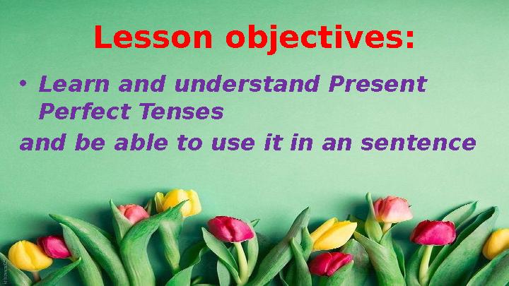 Lesson objectives: •Learn and understand Present Perfect Tenses and be able to use it in an sentence