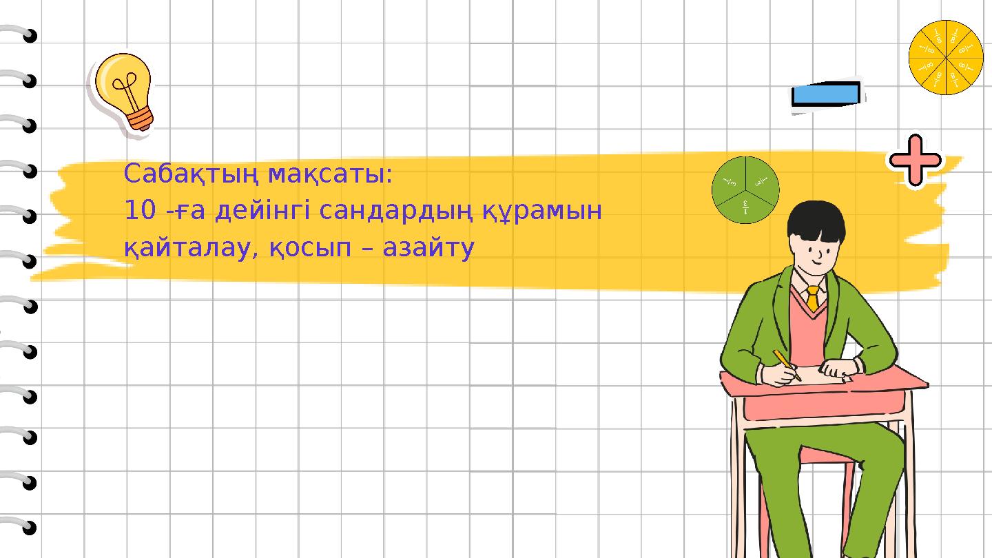 Сабақтың мақсаты: 10 -ға дейінгі сандардың құрамын қайталау, қосып – азайту