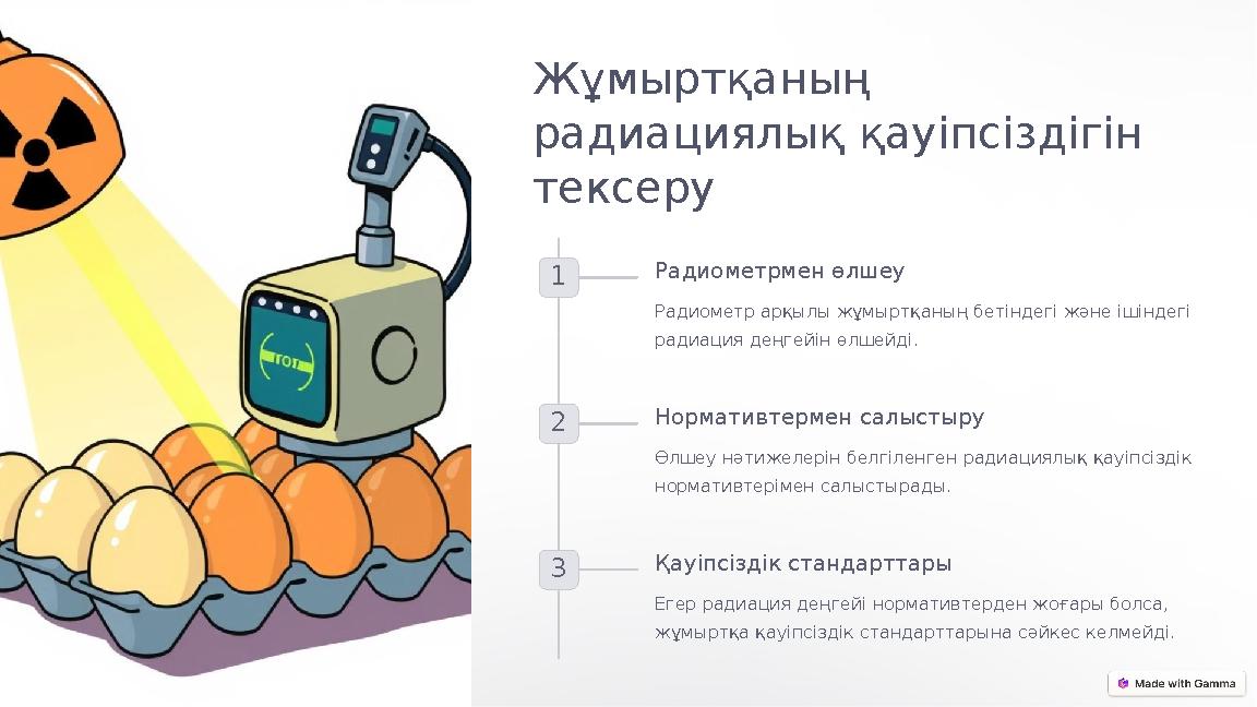 Жұмыртқаның радиациялық қауіпсіздігін тексеру 1 Радиометрмен өлшеу Радиометр арқылы жұмыртқаның бетіндегі және ішіндегі ради