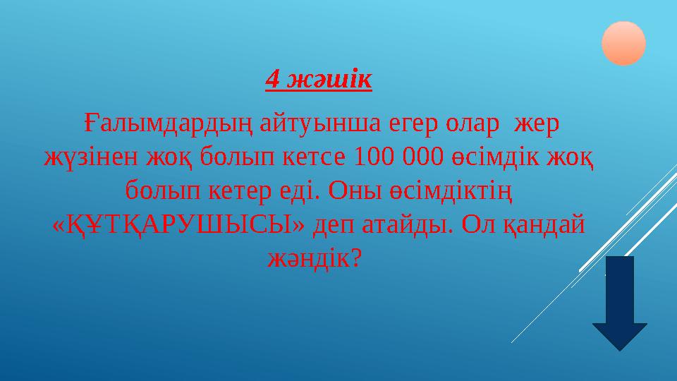 4 жәшік Ғалымдардың айтуынша егер олар жер жүзінен жоқ болып кетсе 100 000 өсімдік жоқ болып кетер еді. Оны өсімдіктің «ҚҰТ