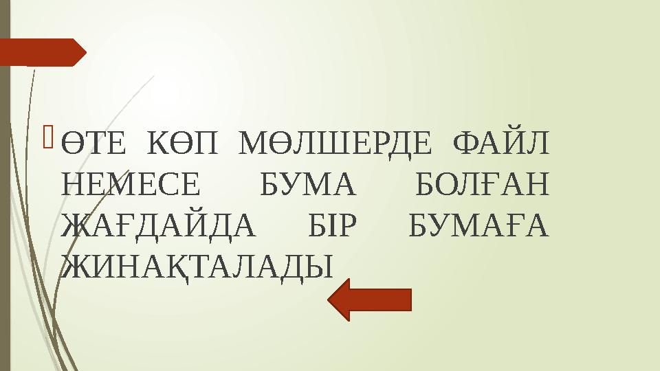 ӨТЕ КӨП МӨЛШЕРДЕ ФАЙЛ НЕМЕСЕ БУМА БОЛҒАН ЖАҒДАЙДА БІР БУМАҒА ЖИНАҚТАЛАДЫ