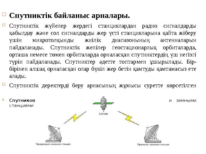  Спутниктік байланыс арналары.  Спутниктік жүйелер жердегі станциялардан радио сигналдарды қабылдау және сол сигналдарды жер