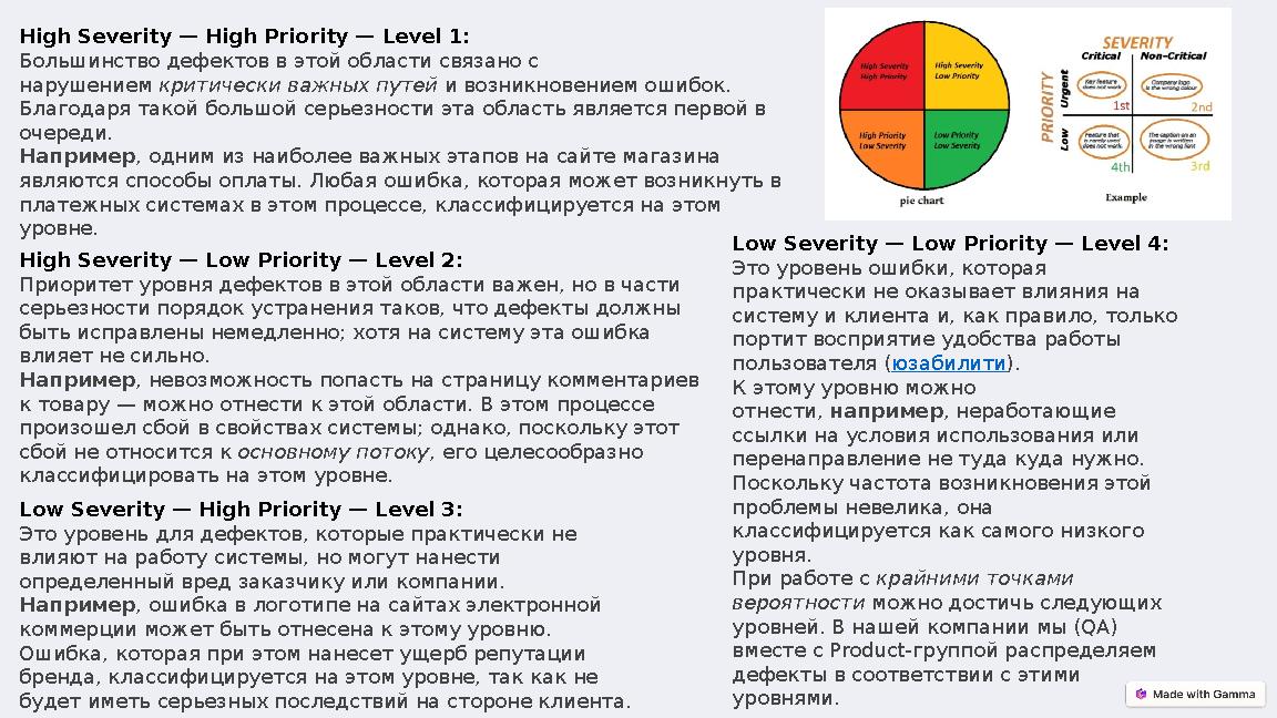 High Severity — High Priority — Level 1: Большинство дефектов в этой области связано с нарушением критически важных путей и во