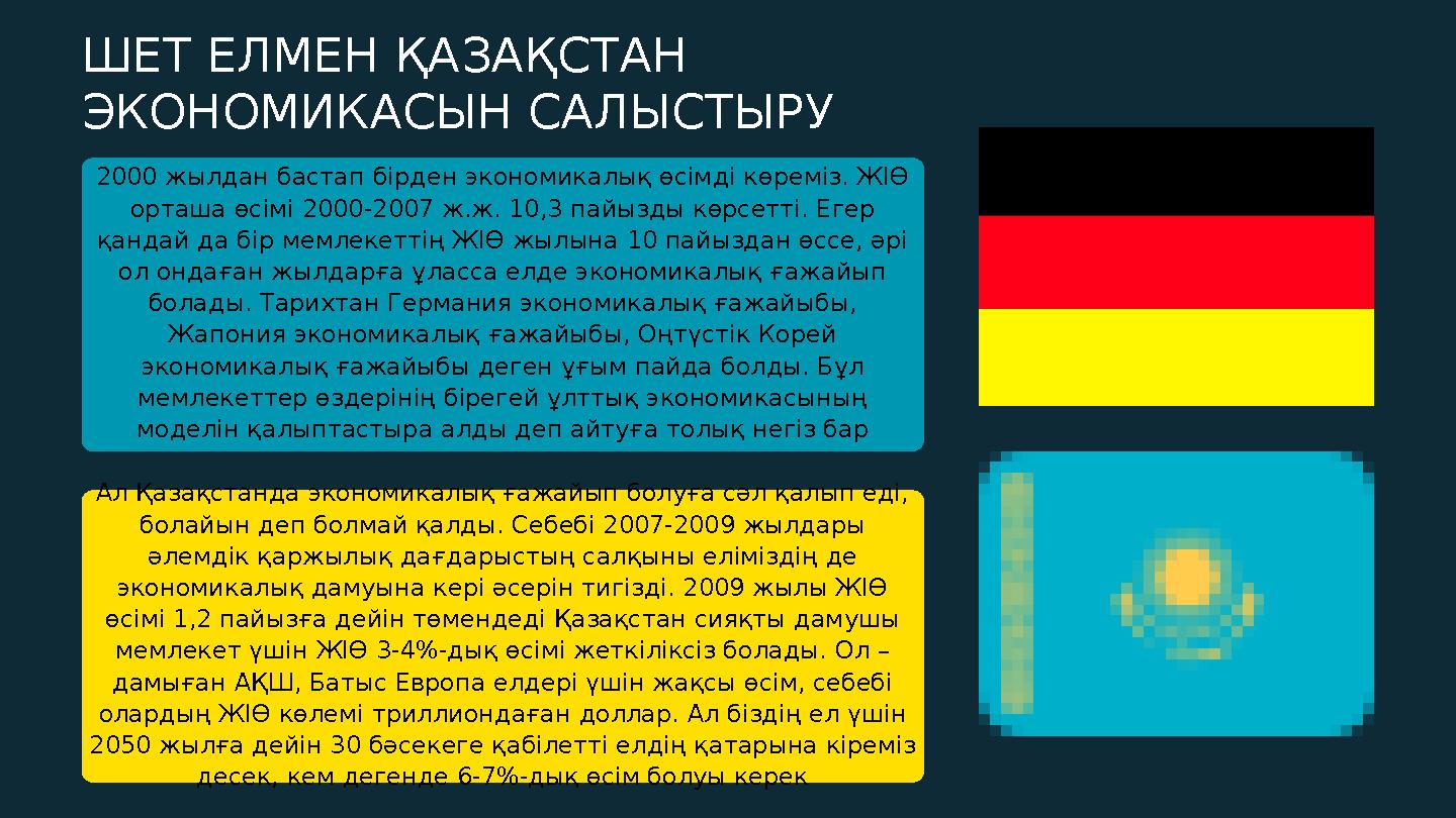 2000 жылдан бастап бірден экономикалық өсімді көреміз. ЖІӨ орташа өсімі 2000-2007 ж.ж. 10,3 пайызды көрсетті. Егер қандай да б