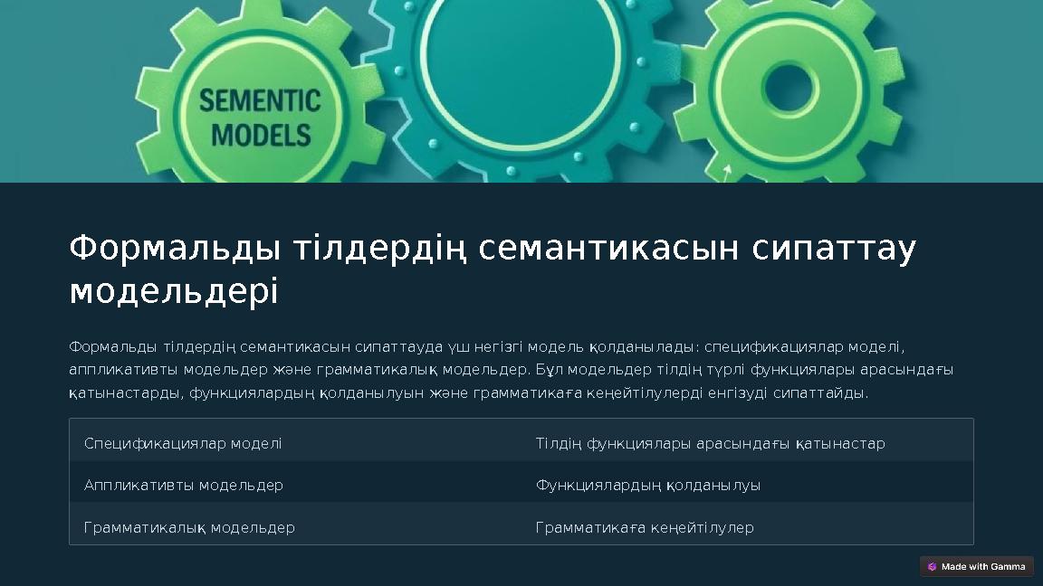 Формальды тілдердің семантикасын сипаттау модельдері Формальды тілдердің семантикасын сипаттауда үш негізгі модель қолданылады: