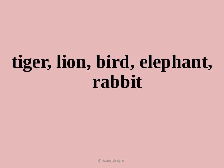 @lesson_designer tiger, lion, bird, elephant, rabbit