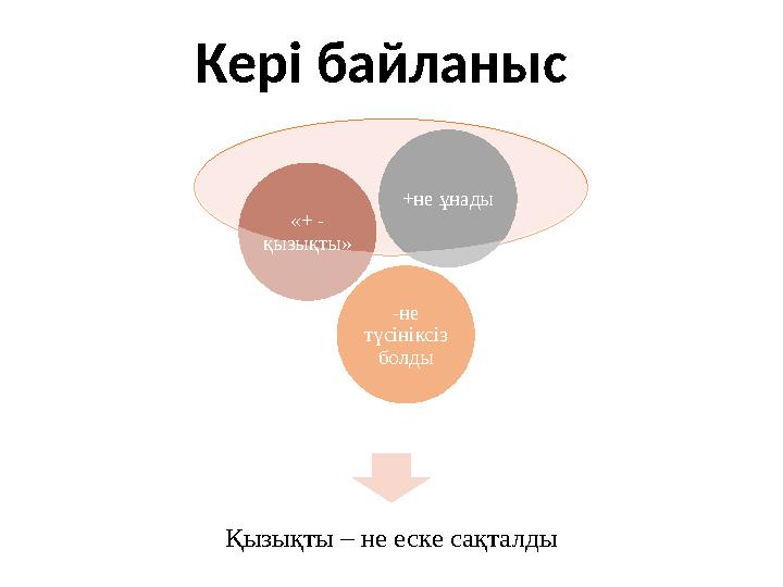 Кері байланыс Қызықты – не еске сақталды -не түсініксіз болды «+ - қызықты» +не ұнады