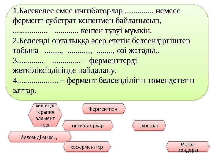 1.Бәсекелес емес ингибаторлар .............. немесе фермент-субстрат кешенмен байланысып, ................. ............ ке