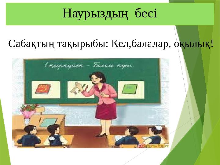Наурыздың бесі Сабақтың тақырыбы: Кел,балалар, оқылық!