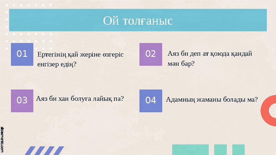 Ертегінің қай жеріне өзгеріс енгізер едің? Аяз би деп ат қоюда қандай мән бар? Аяз би хан болуға лайық па? Адамның жаманы