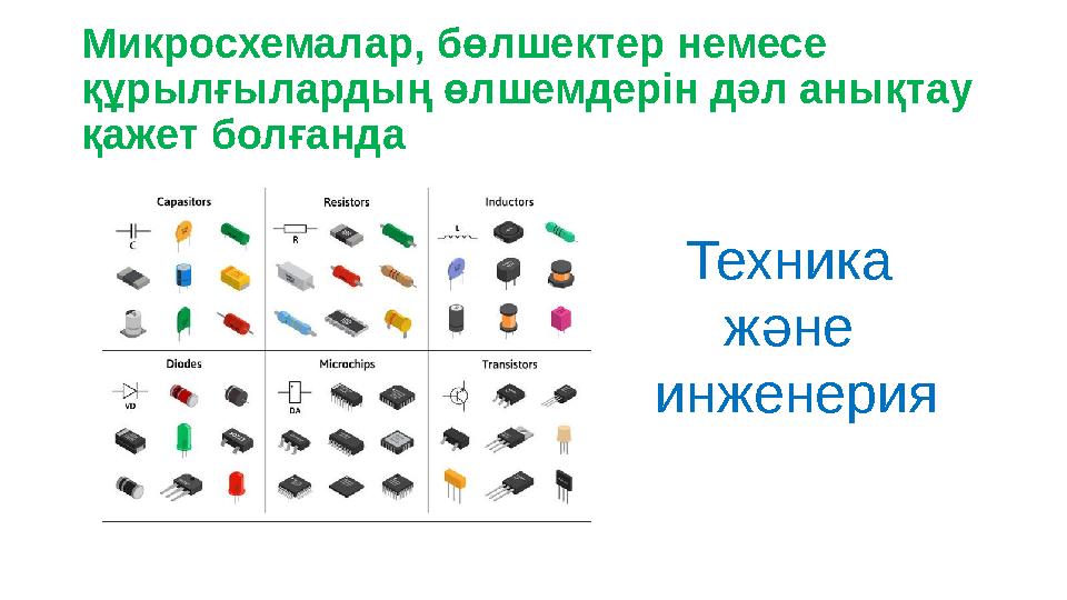 Микросхемалар, бөлшектер немесе құрылғылардың өлшемдерін дәл анықтау қажет болғанда Техника және инженерия