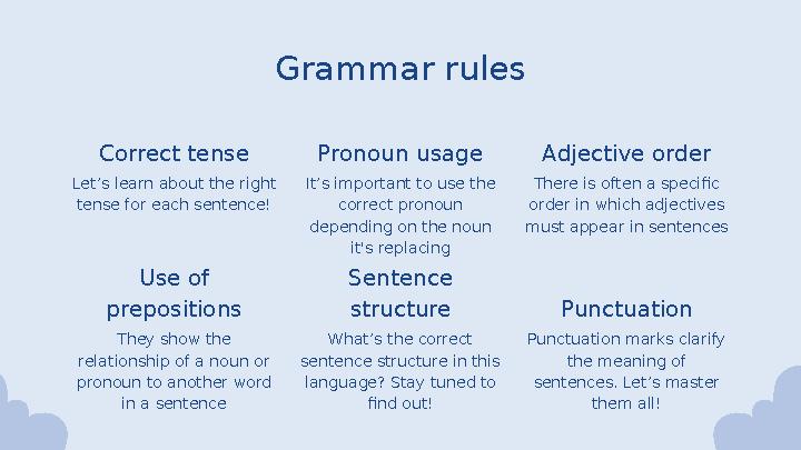 It’s important to use the correct pronoun depending on the noun it's replacing There is often a specific order in which ad