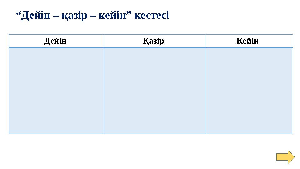 “Дейін – қазір – кейін” кестесі Дейін Қазір Кейін