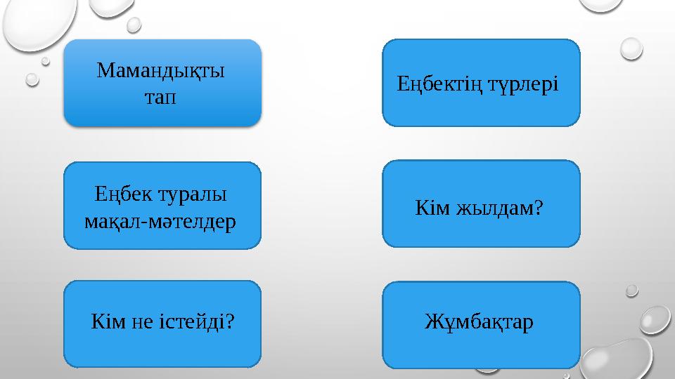 Мамандықты тап Еңбек туралы мақал-мәтелдер Еңбектің түрлері Кім жылдам? ЖұмбақтарКім не істейді?