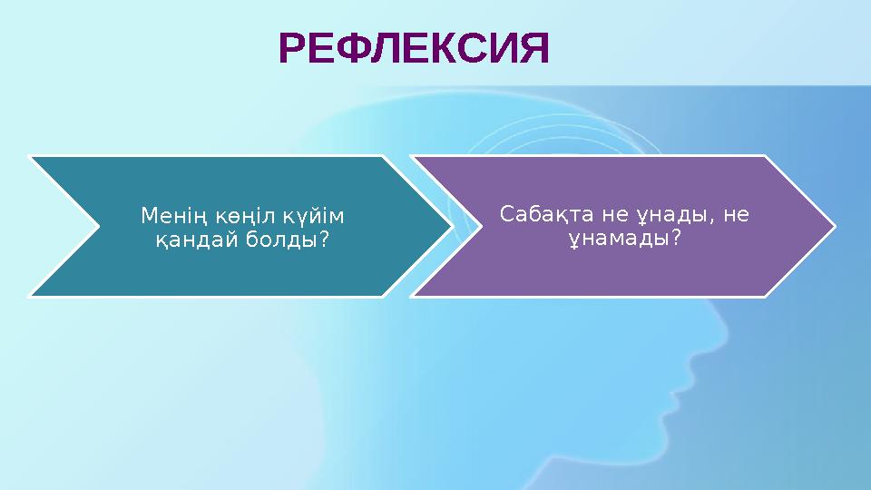 РЕФЛЕКСИЯ Менің көңіл күйім қандай болды? Сабақта не ұнады, не ұнамады?