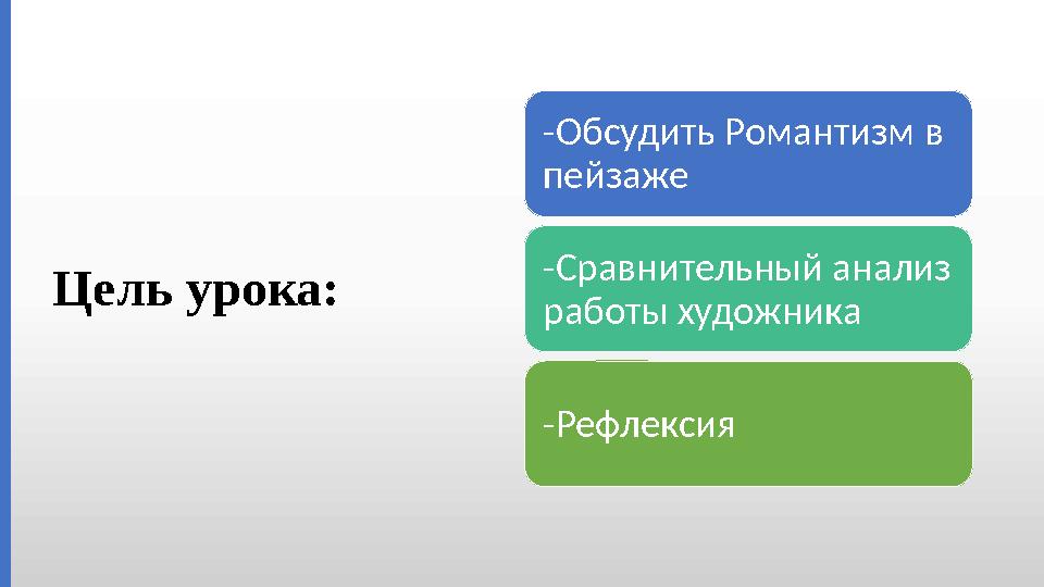 Цель урока: -Обсудить Романтизм в пейзаже -Сравнительный анализ работы художника -Рефлексия